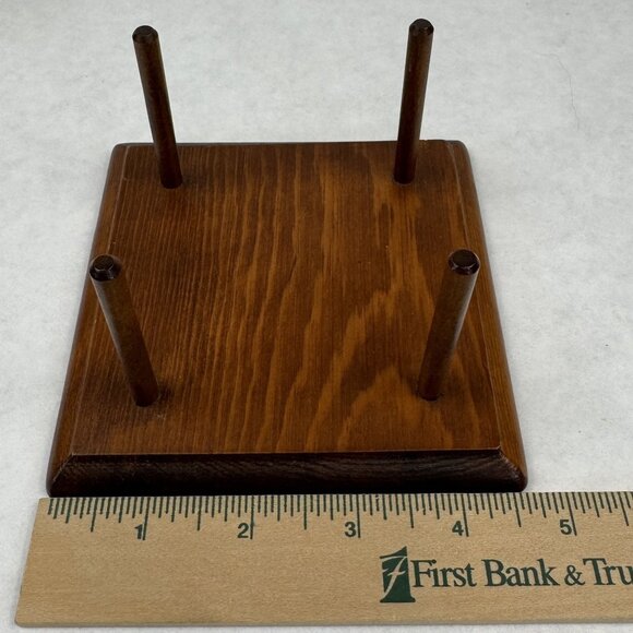 Vintage Wooden Coaster Set Four-Post Holder 4 Wood Coasters with Cork Inserts - Picture 13 of 14